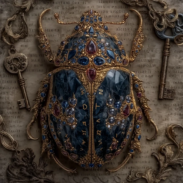 Mystical Golden Scarab Beetle Dark Fantasy