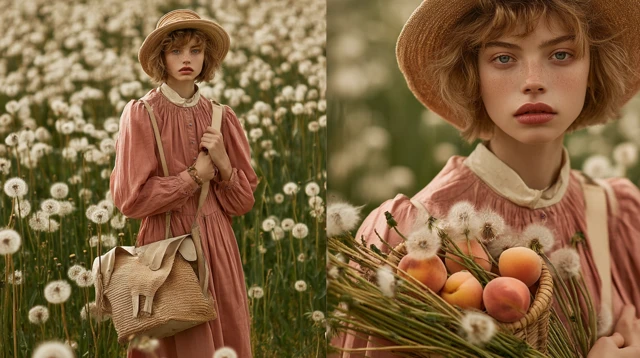 Vintage Woman with Peaches Summer Fashion