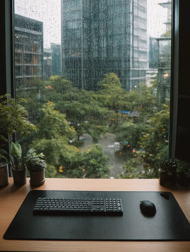 Mouse Pad Mockup - Computer Desk with City View