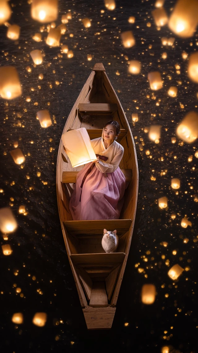 Korean Lantern Festival Night Boat Scene