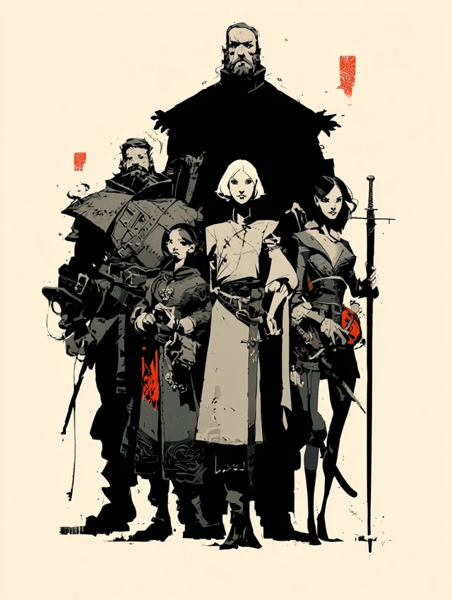 Mike Mignola Style Medieval Group Illustration