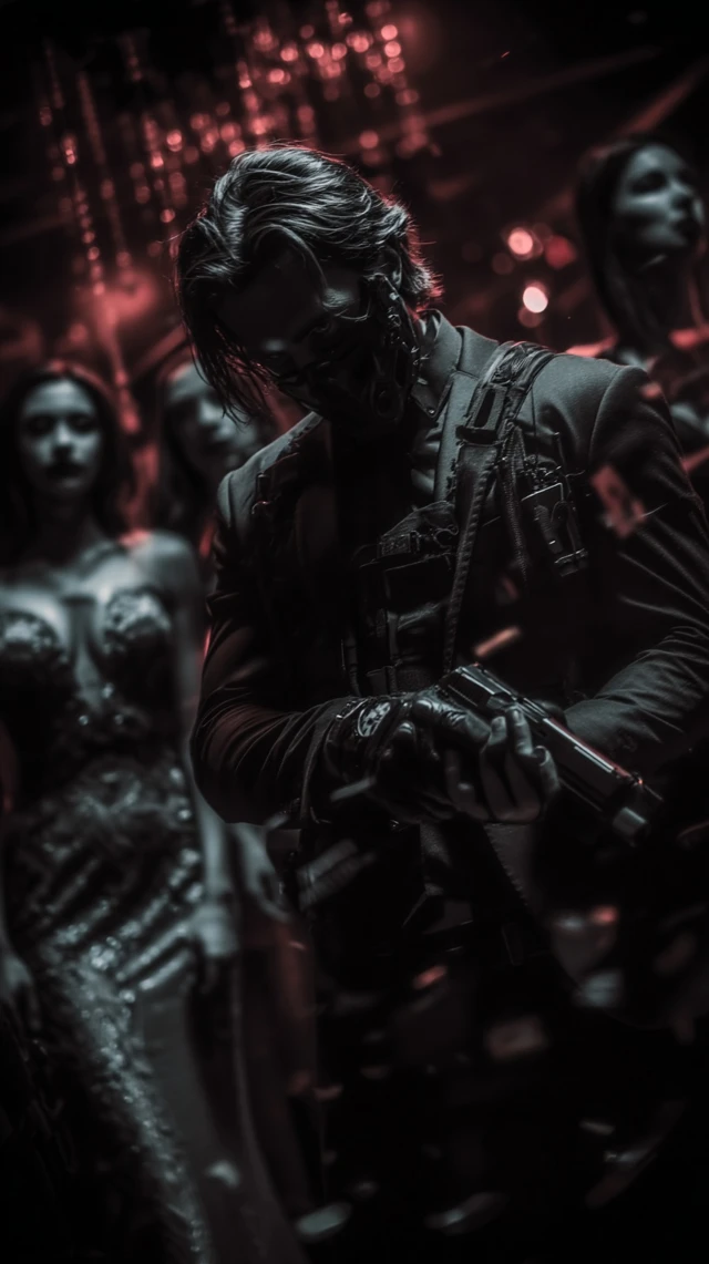 SciFi Soldier Agent in Nightclub Action