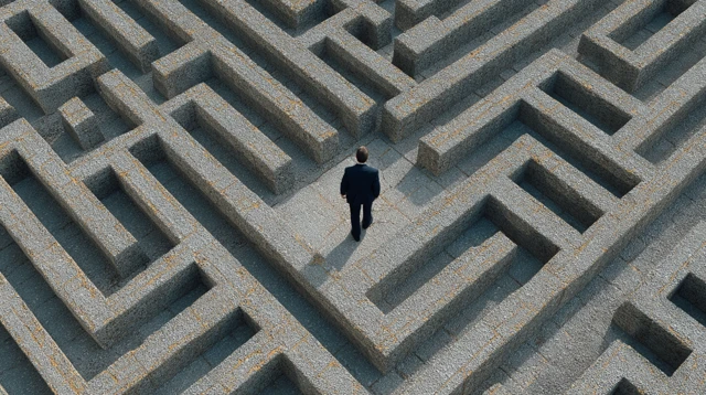 Businessman in a Maze Business Challenges