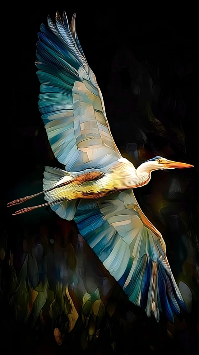 Great Blue Heron in Flight Stained Glass Art