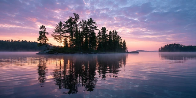 Serene Lake at Dawn Reflecting Pastel Sky