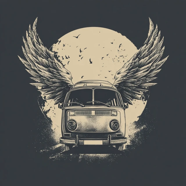 Tour Van with Angel Wings TShirt Design