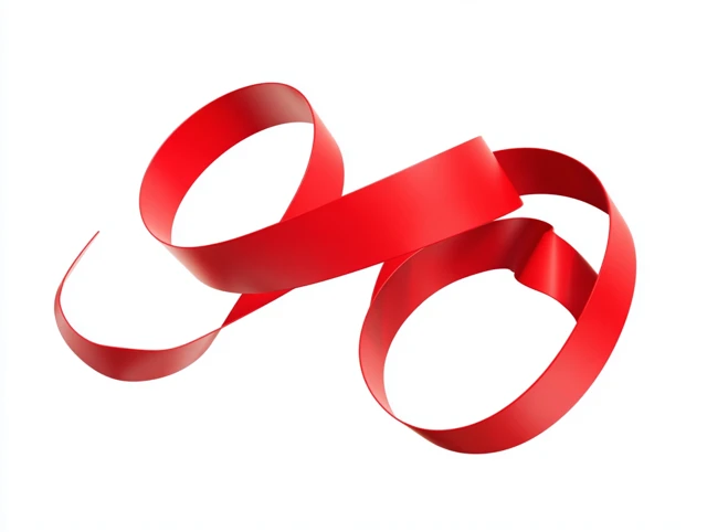 Red Ribbon 3D Rendering Isometric Spiral on White Background