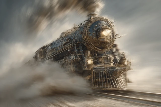Steam Circus Train in Motion Leonardo da Vinci Style