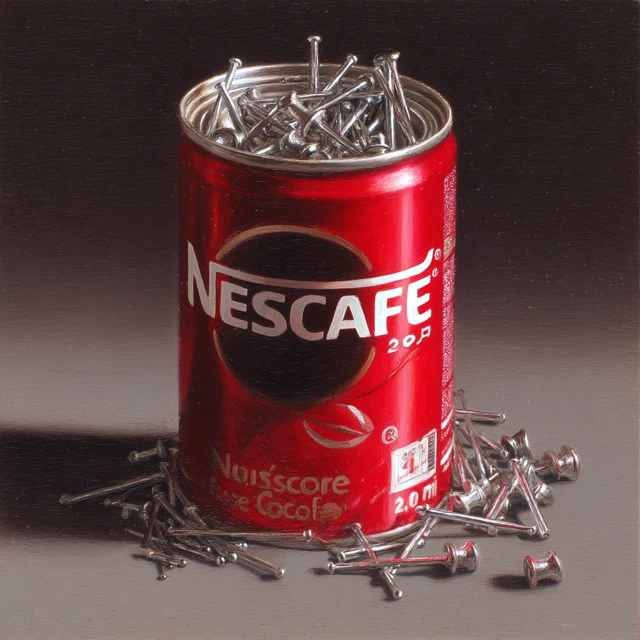 Nescafe Can with Nails Hyperrealistic Art