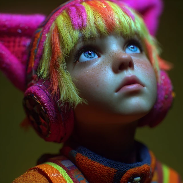 Cute Girl with Cat Ear Headphones Portrait