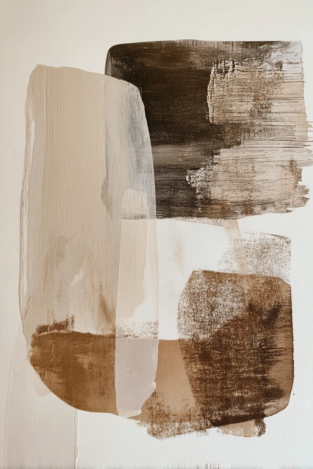 Minimalist Abstract Painting in Beige and Brown Tones