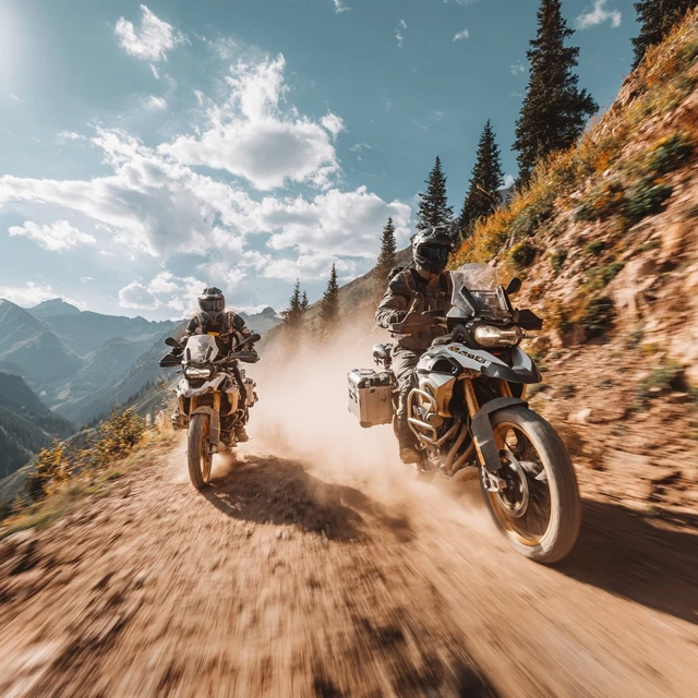 Adventure Motorcycles Riding on Mountain Path