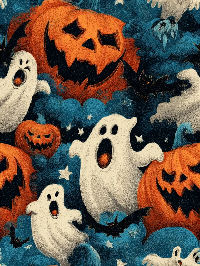 Terrifying Halloween Design Jack O Lantern Ghosts Bats