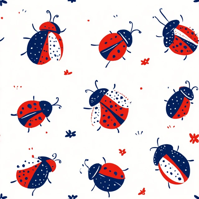 Cute Ladybugs Fireflies Hand Drawn Illustration
