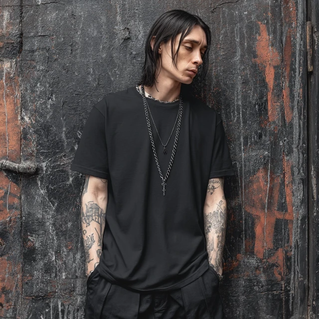 Black TShirt Mockup Goth Metal Tattooed Man