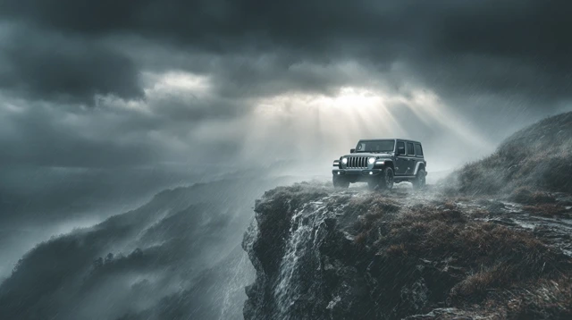 Jeep Gladiator Stormy Cliff Drive Action Adventure