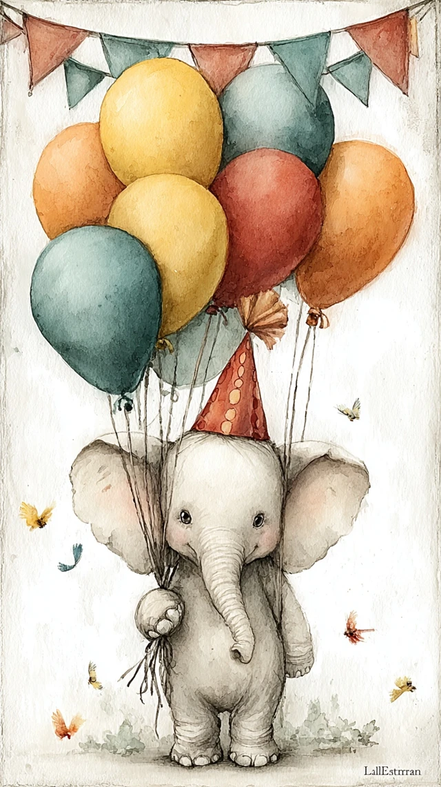 Cute Elephant Party Illustration Childrens Book
