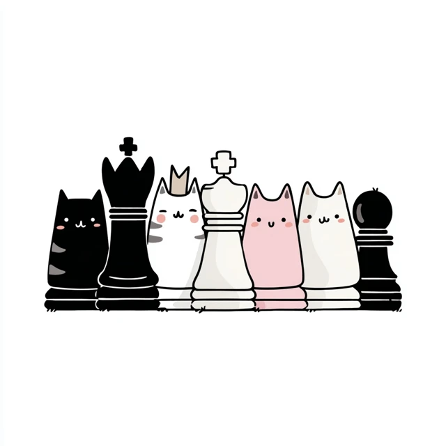 Cat Chess Pieces Vector Art for TShirts