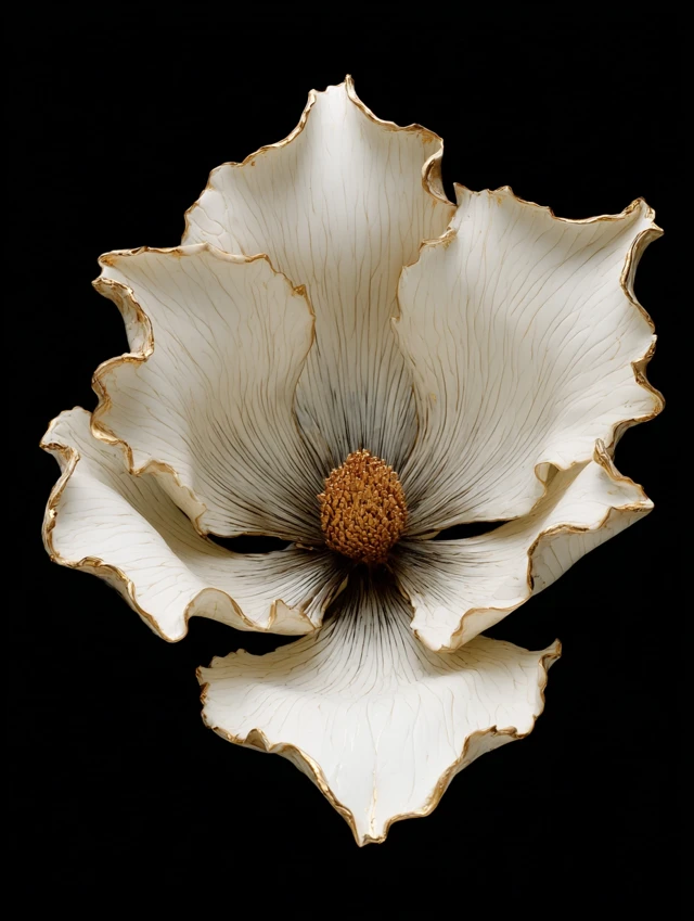 Art Deco Magnolia Flower Black and White Gilded