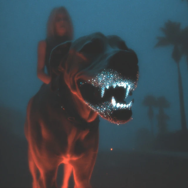 Dog and Girl Mystical Art with Purple Lighting