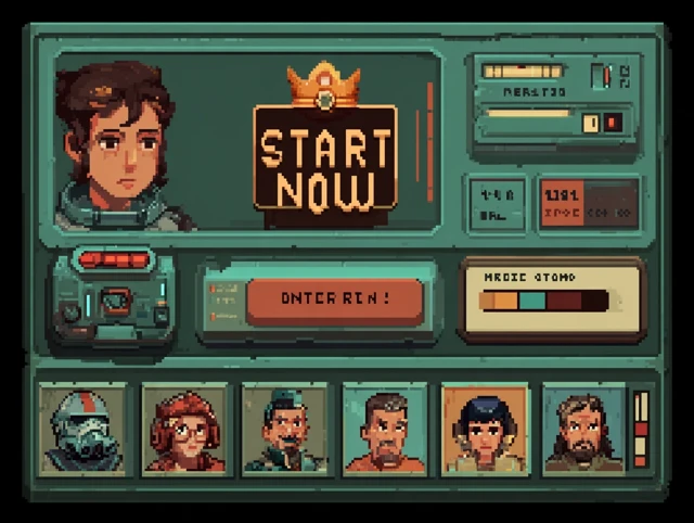 Retro Pixel Game Interface - Start Now! Star Wars Inspired