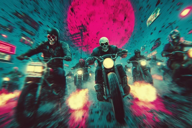 Cyberpunk Motorcycle Mob Retro Futuristic Art