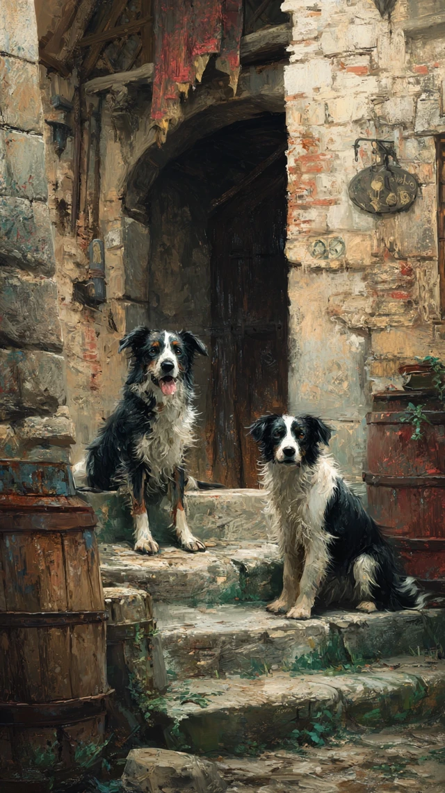 Lady and the Tramp Oil Painting Medieval Dogs 8k
