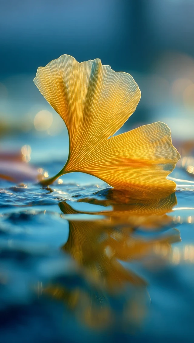 Ginkgo Leaf Floating on Water Photography
