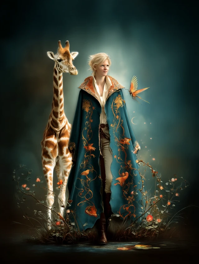 Witch and Giraffe Enchanted Forrest Fantasy Art