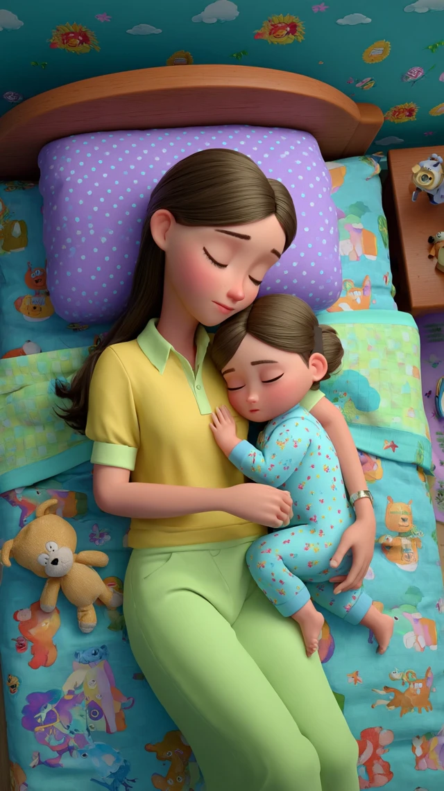 Mother and Baby Sleeping Pixar Style