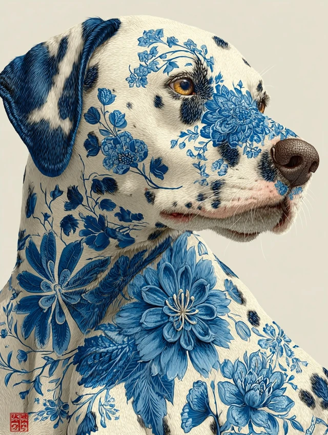 Dalmatian with Floral Tattoos Art Print