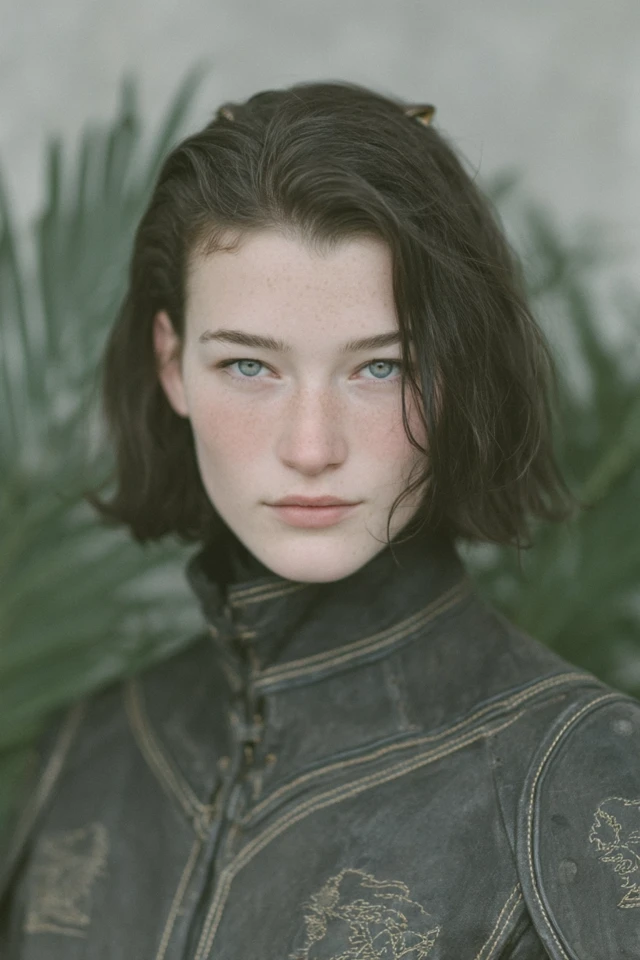 Brooding Woman with Cat Ears in a Botanical Setting