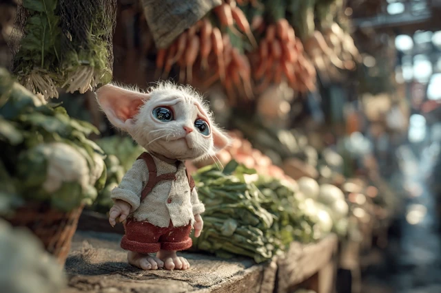 Devon Rex Kitten at Market Sad Adorable Cartoon