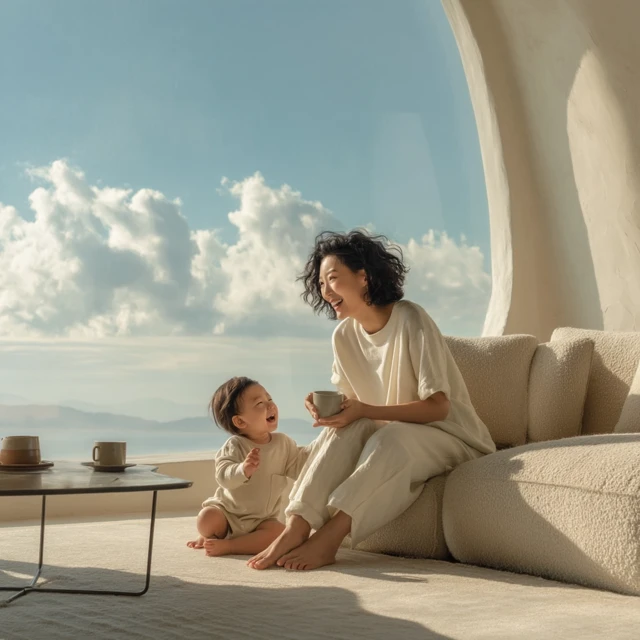 Cozy Family Moment Mother and Child in Sunlight Photography