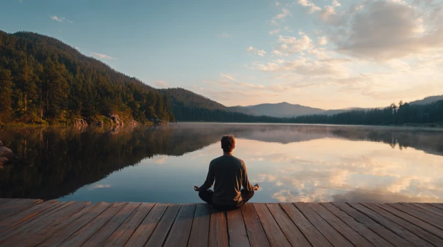 Yoga in Nature Peaceful Scene Calm Lake and Mountains