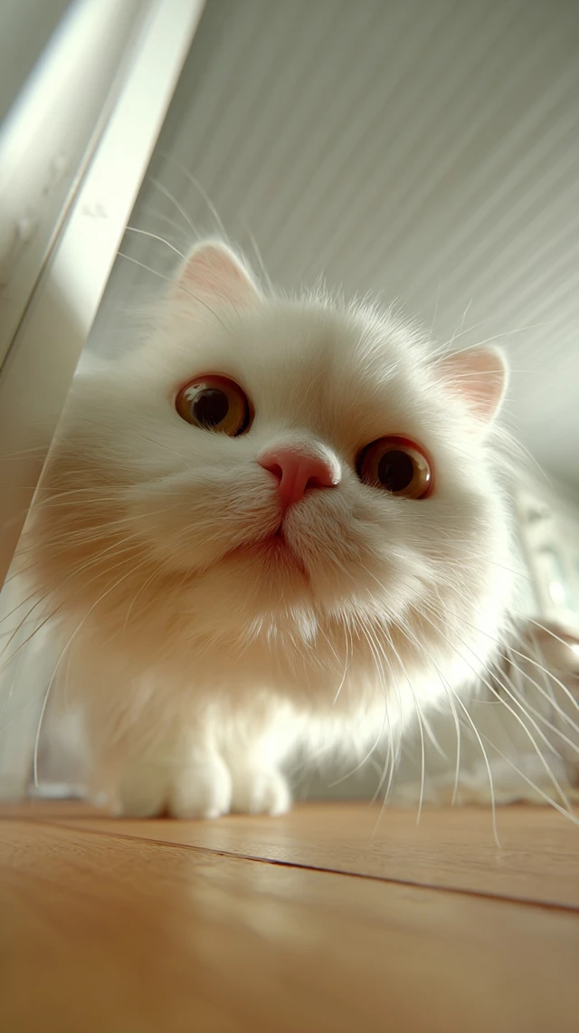 Cute White Cat Curious Close Up