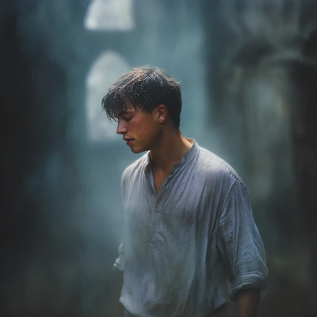 Young Man in Chapel Ruins Painting