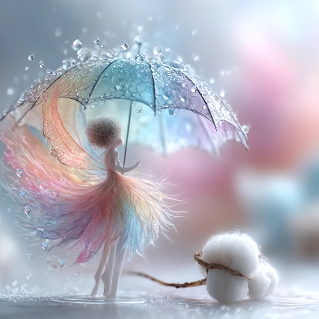Cute Angel Girl with Floating Umbrella in the Breeze