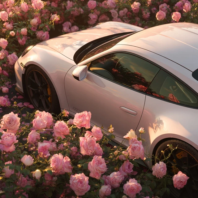 Porsche 911 GT3 in Roses Dreamlike Photo