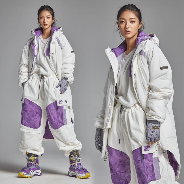 Supermodel in White Down Jacket Fashion Streetwear