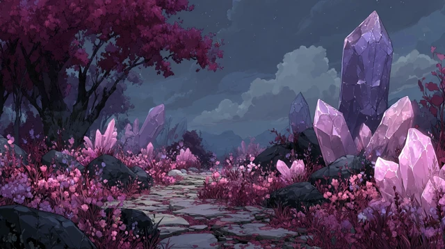Anime Fantasy Landscape Crystal Flowers Digital Art