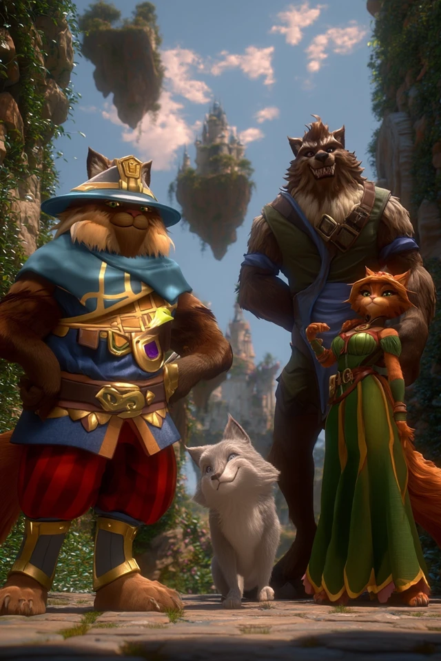 Fantasy Adventure Poster Cats and Wolf