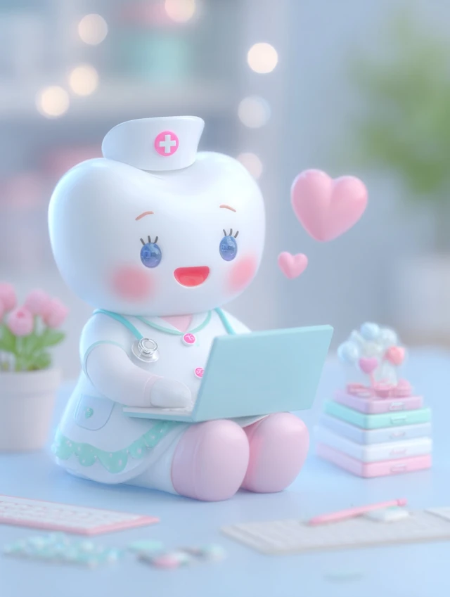 Cute Cartoon Tooth Character with Brush 3D