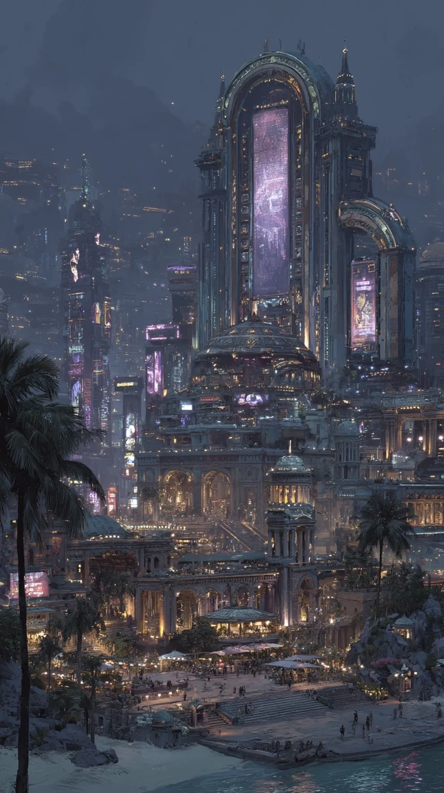 Cyberpunk Roman City Futuristic Scenery