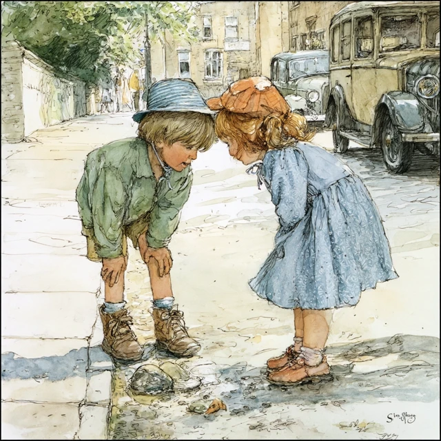 Children Playing Watercolor Painting Illustration