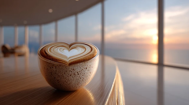 Coffee Latte Art Sunset View Serene Modern
