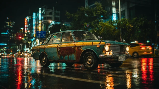 Rusty Car Night Scene Gangnam Photography