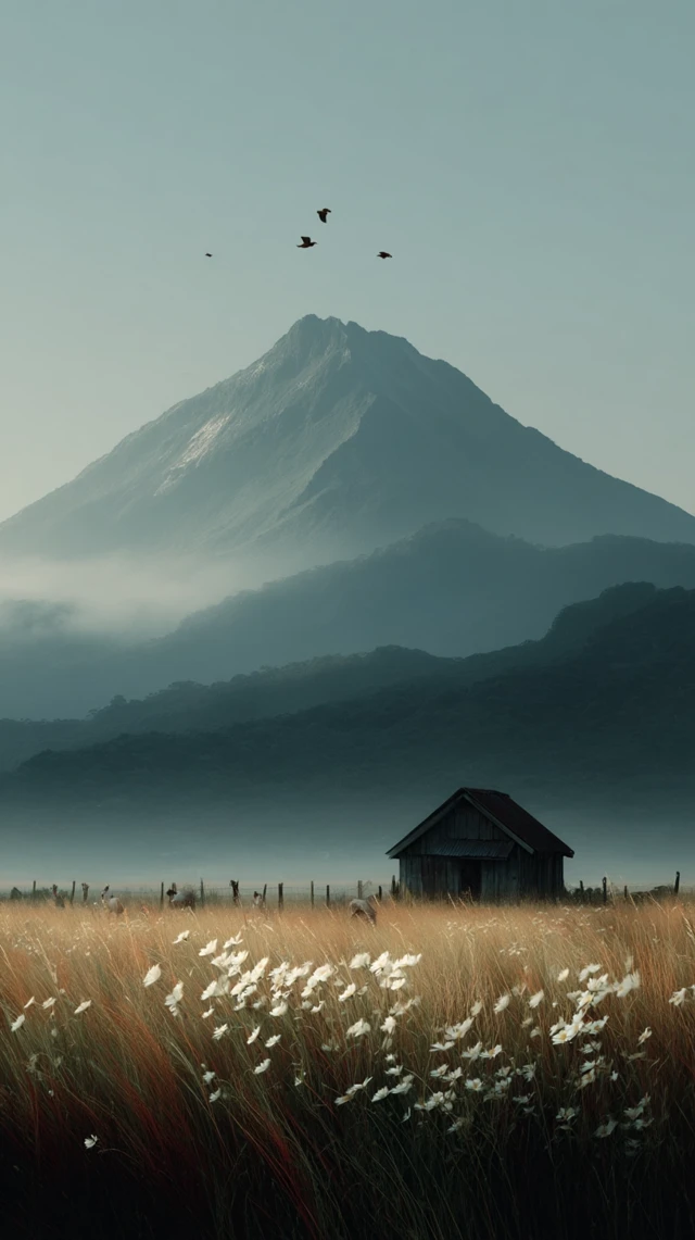 Mountain Cabin Landscape Nature Scene