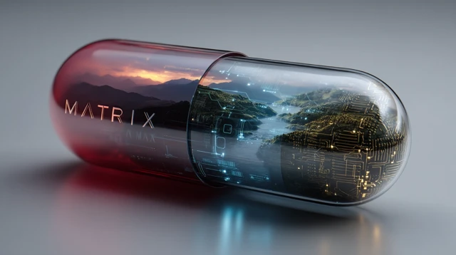 Matrix Pill Design Digital Nature and AI Inside