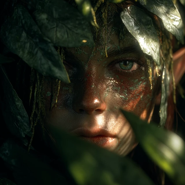 Fantasy Elf Hiding in Leaves Digital Art